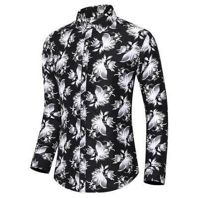 LIFENWENNA Flower Shirt Men Autumn Fashion Flower Printed