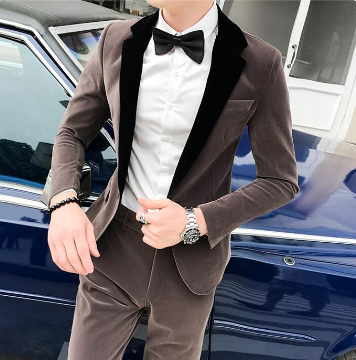 High Quality Gold Velvet Men Suit Jacket Fashion Men Wedding