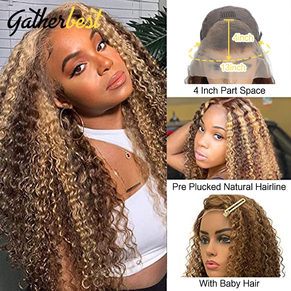 Deep Curly Lace Front Human Hair Wigs P4/27 Highlight Wig