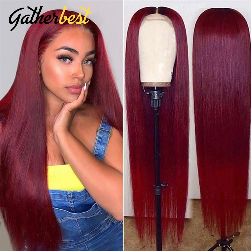 99J Burgundy Straight Wig 13x4 HD Transparent Lace Front Human Hair Wigs