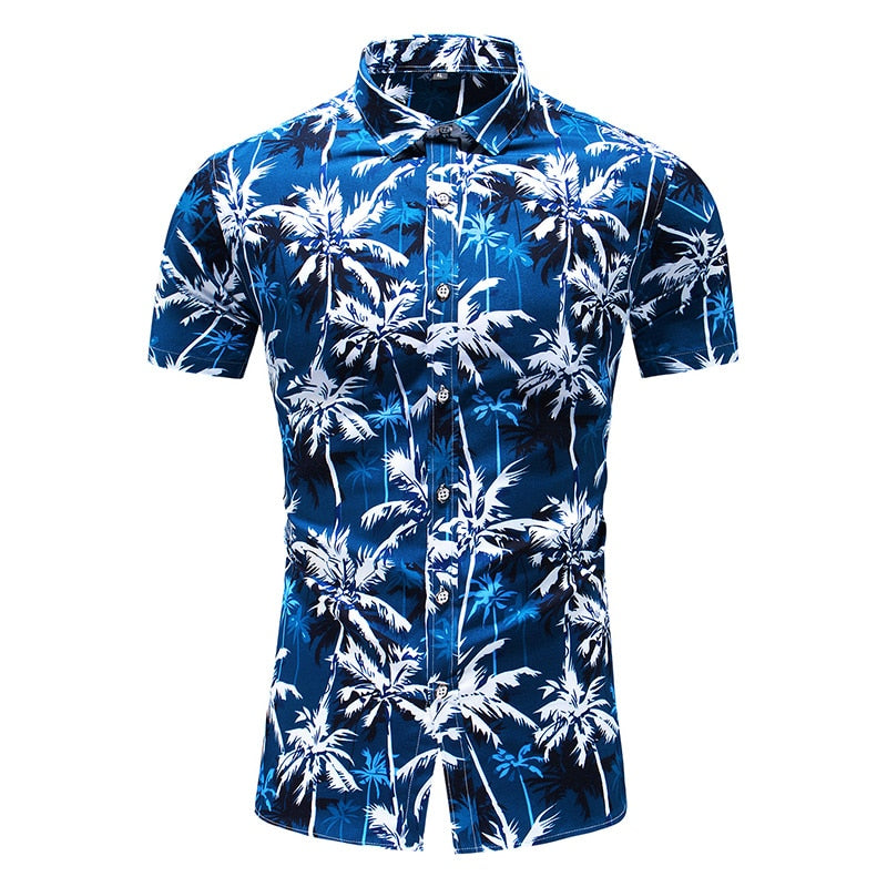 Fashion Flower Design Short Sleeve Casual Shirts Men's Hawaiian Blouse