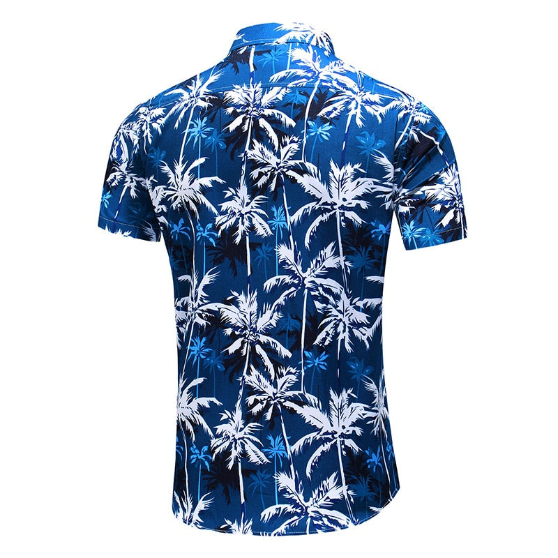 Fashion Flower Design Short Sleeve Casual Shirts Men's Hawaiian Blouse