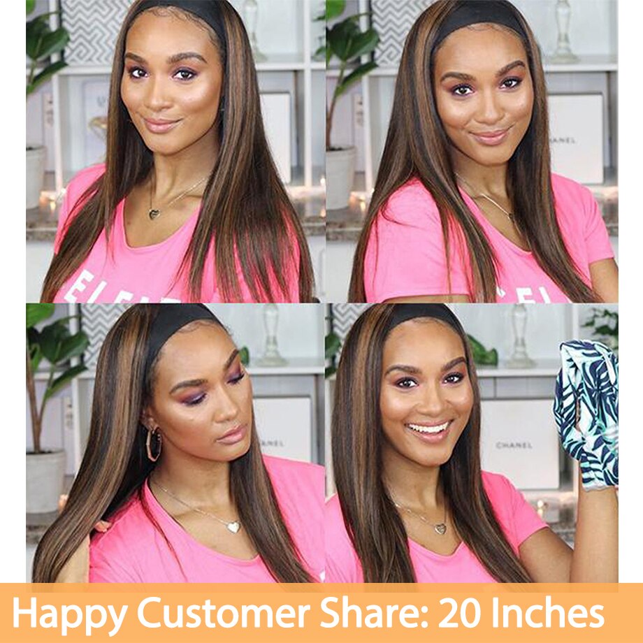 Headband Wig Human Hair Bone Body Wave Headband Wig Highlight Ombre 4/27 Blonde Brown