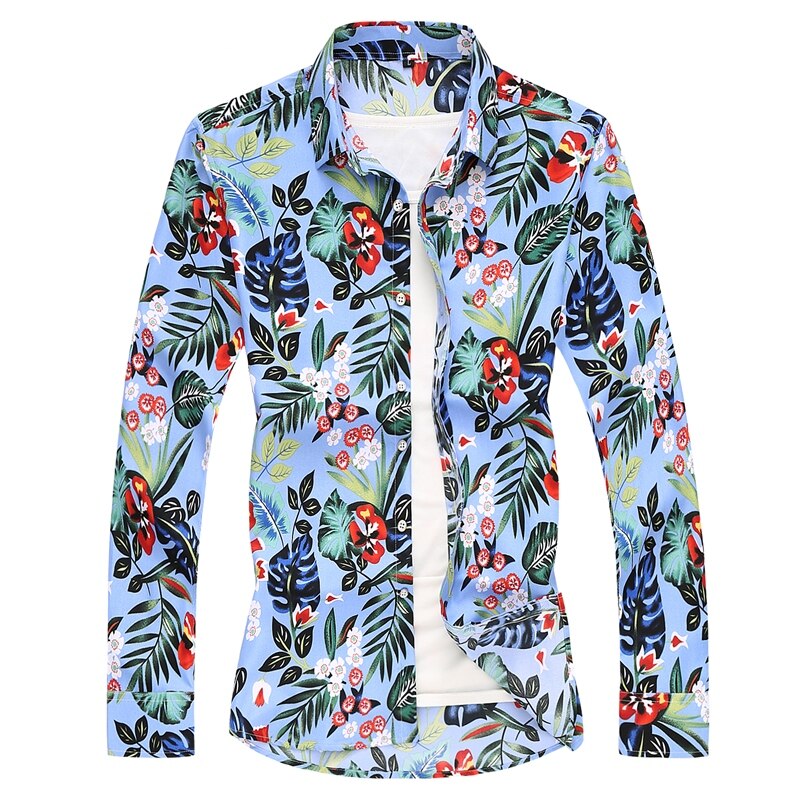 LIFENWENNA Flower Shirt Men Autumn Fashion Flower Printed