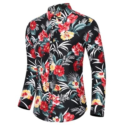 LIFENWENNA Flower Shirt Men Autumn Fashion Flower Printed