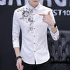 Spring and Autumn Men's Long Sleeve Shirt Fashion Casual Rose Pattern Print Shirt Men's