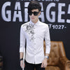 Spring and Autumn Men's Long Sleeve Shirt Fashion Casual Rose Pattern Print Shirt Men's