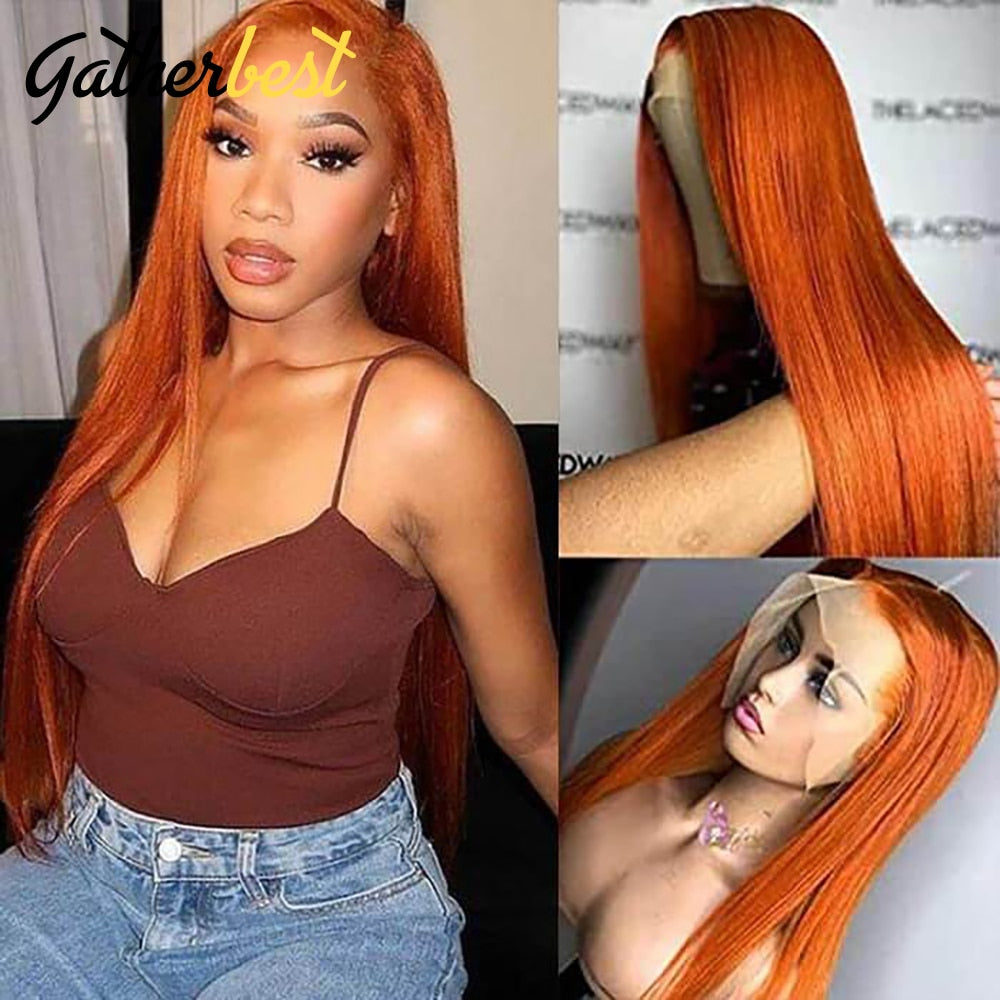 Ginger Human Hair Wig 34 Inch Straight Human Hair Wig For Black Women Glueless 4x4 Straigh