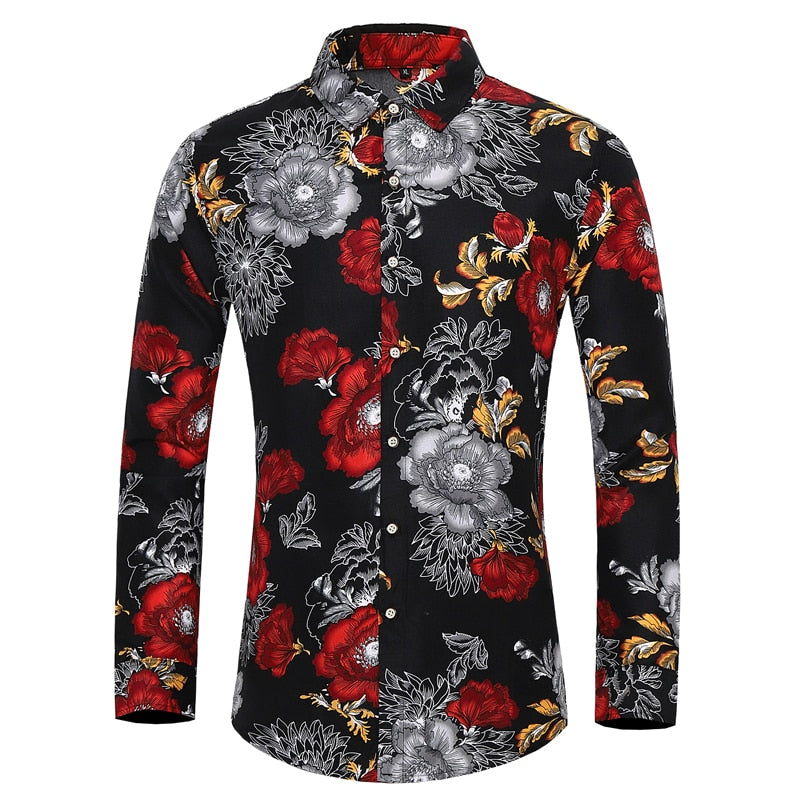 Many styles men long-sleeved plus size 7XL shirt fashion rose plant flower printed