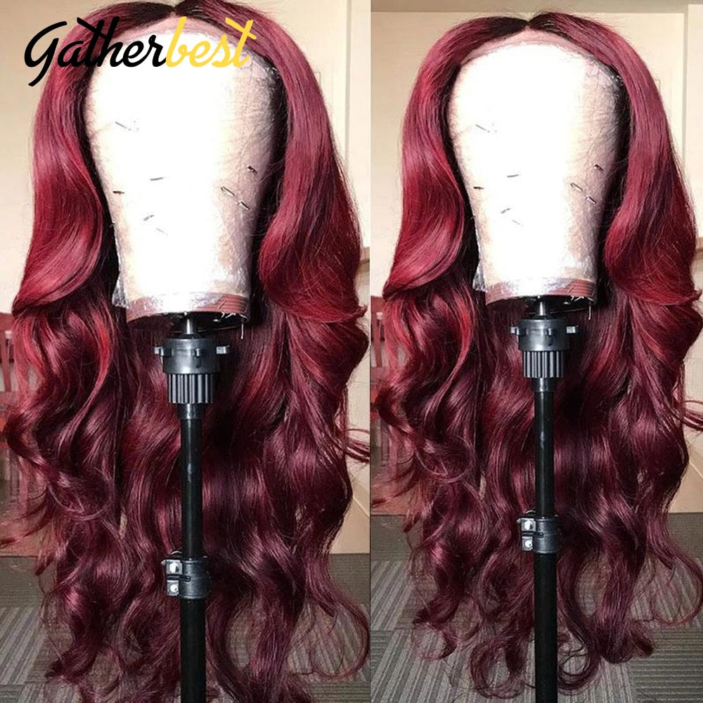 Body Wave Wigs 13x4 Burgundy Transparent Lace Frontal Wig Human Hair