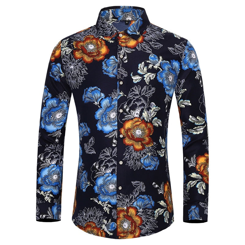 Many styles men long-sleeved plus size 7XL shirt fashion rose plant flower printed