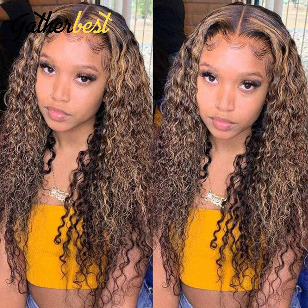 Highlight Lace Frontal Wig Curly Human Hair Wig Ombre P2/30 Colored Deep Wave Lace Front Wigs