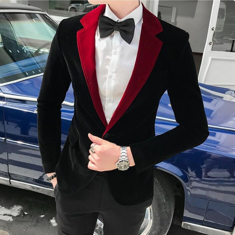 High Quality Gold Velvet Men Suit Jacket Fashion Men Wedding