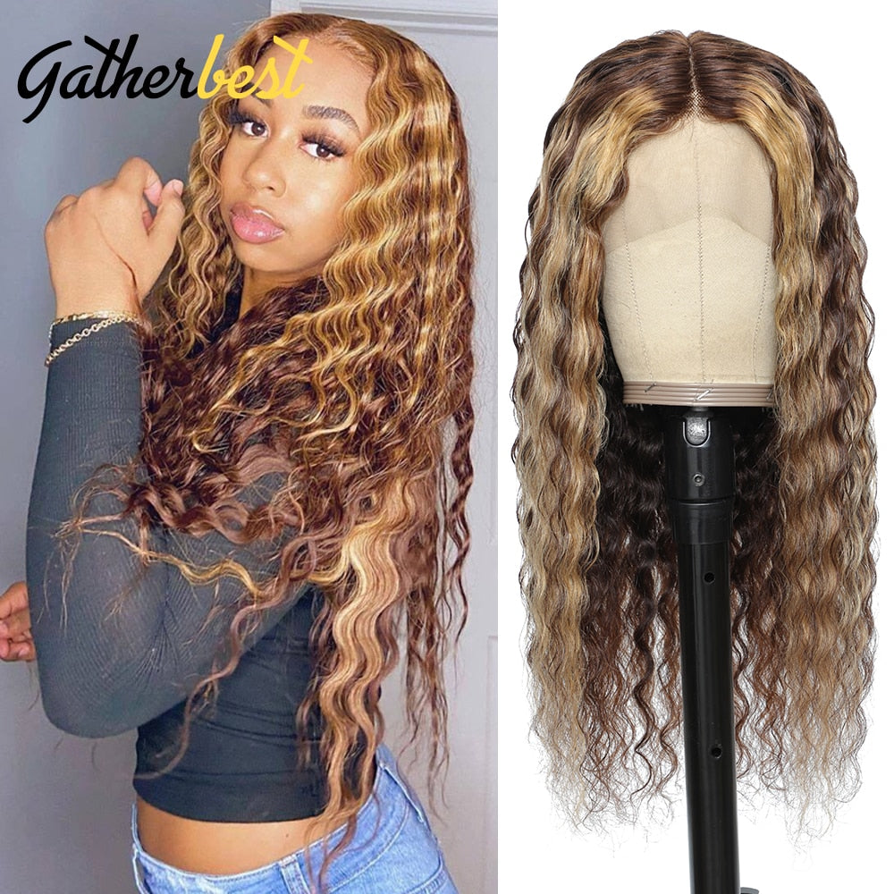 Deep Curly Lace Front Human Hair Wigs P4/27 Highlight Wig