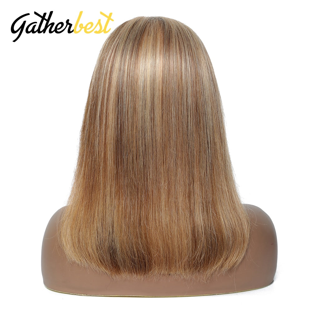 Highlight Bob Wig Human Hair 13X4 Straight Lace Front Wig For Women P4/27 Ombre Human Hair Bob Wigs