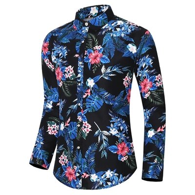 LIFENWENNA Flower Shirt Men Autumn Fashion Flower Printed