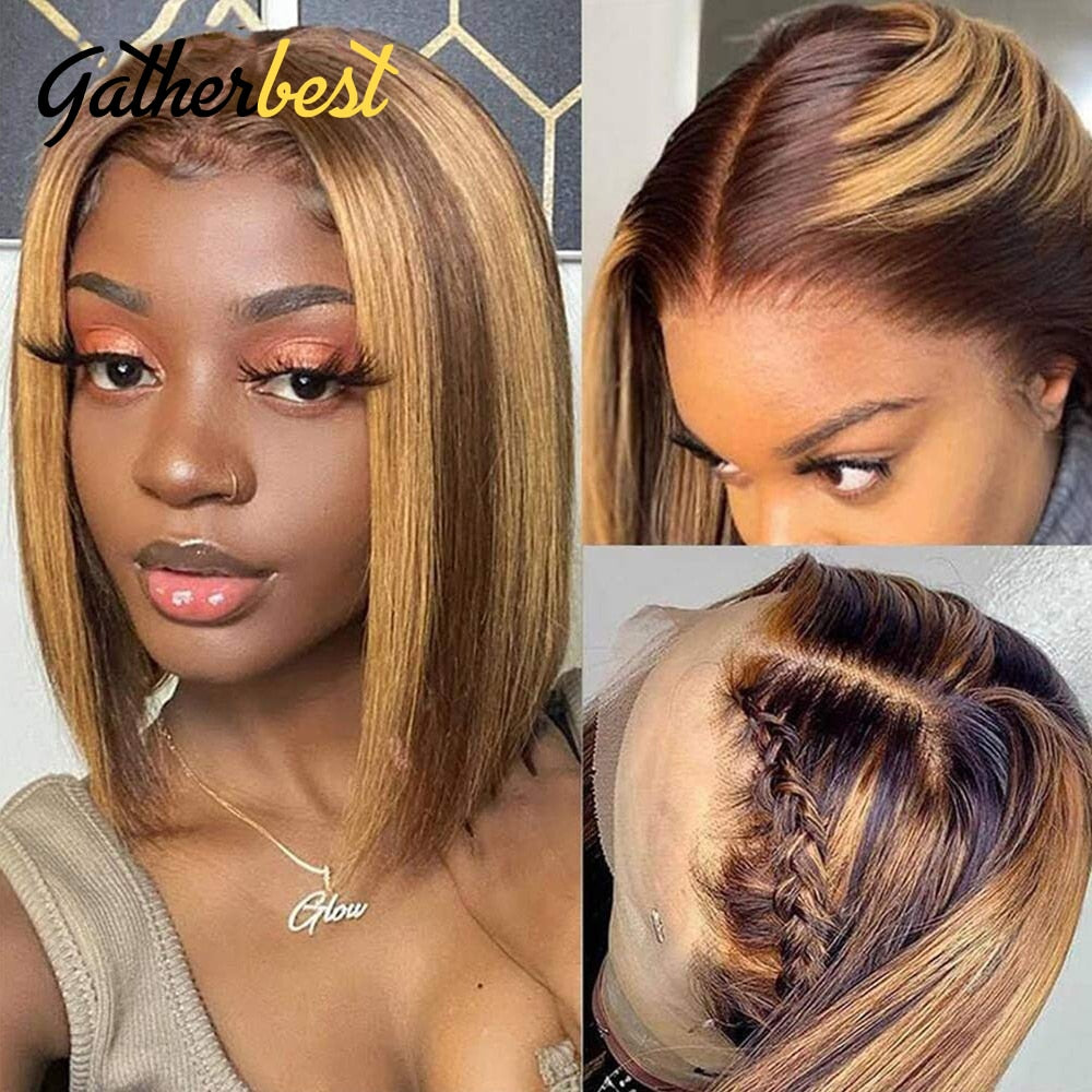 Bob Lace Front Wig Highlight Wig Human Hair Straight 103X4 Lace Frontal Wig