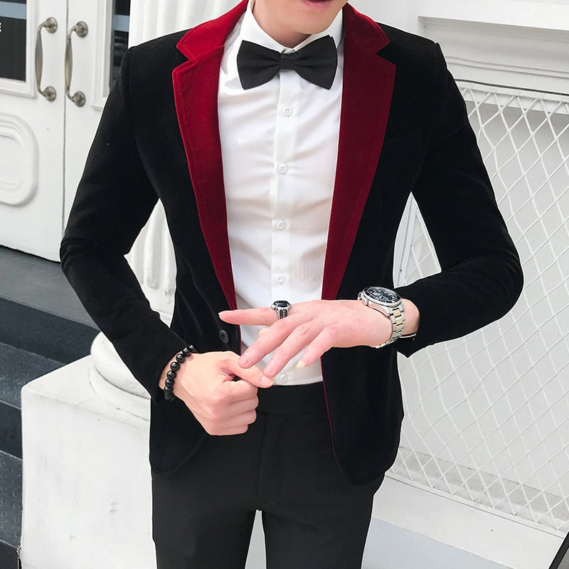 High Quality Gold Velvet Men Suit Jacket Fashion Men Wedding