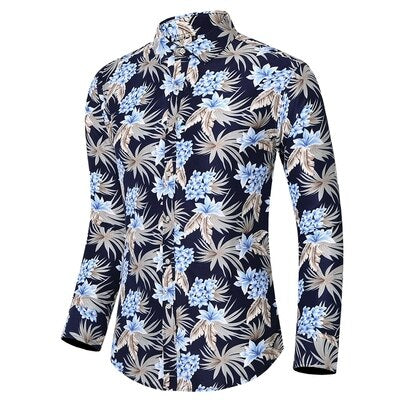 LIFENWENNA Flower Shirt Men Autumn Fashion Flower Printed