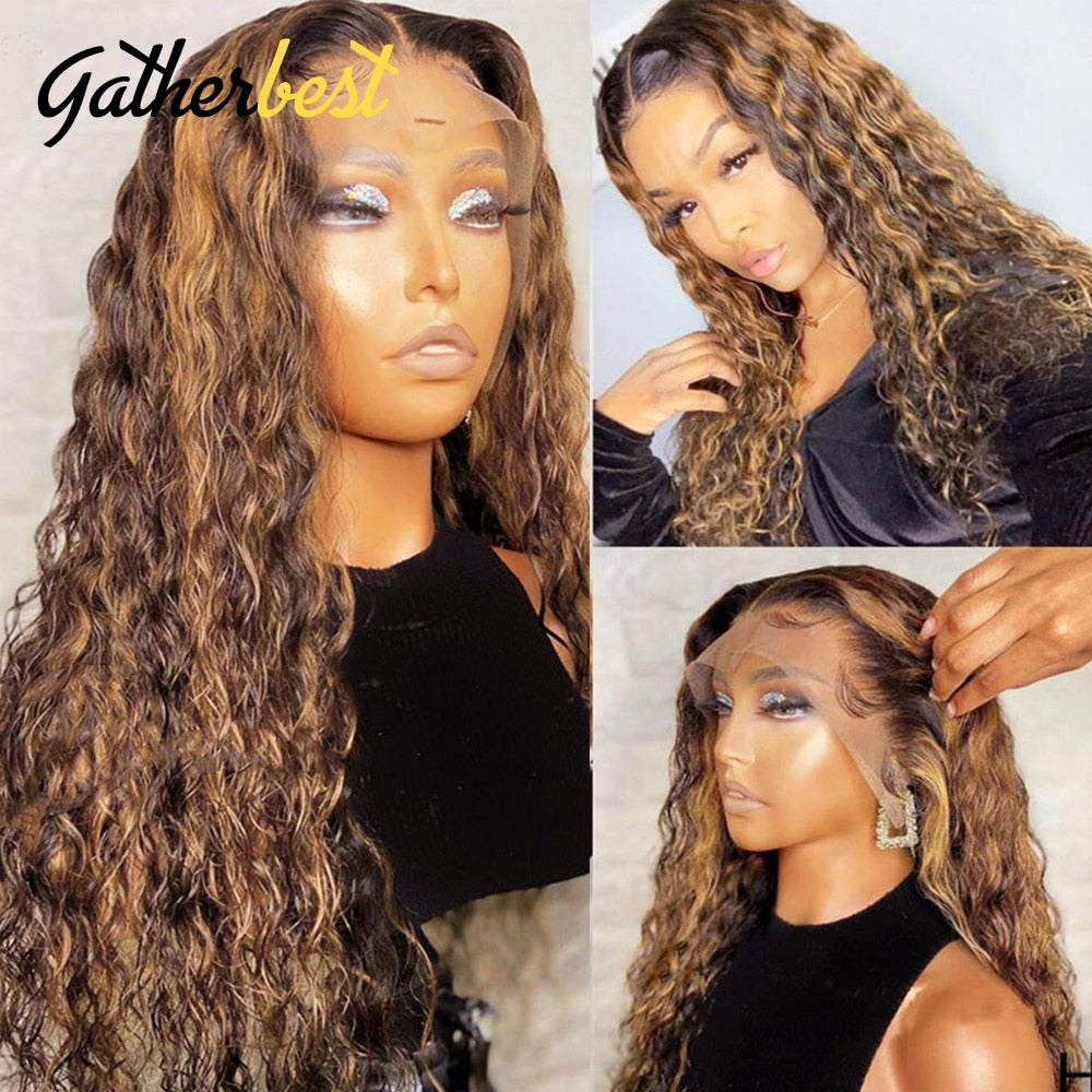 Deep Curly Lace Front Human Hair Wigs P4/27 Highlight Wig