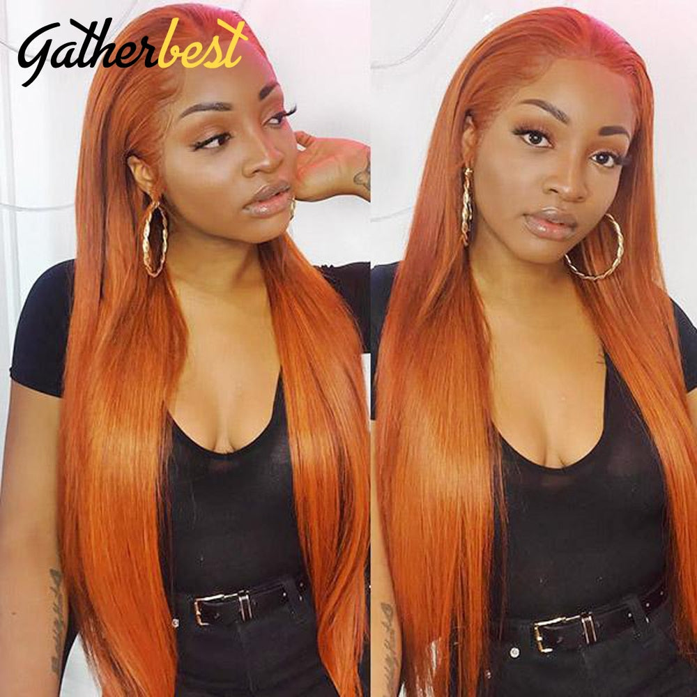 Ginger Human Hair Wig 34 Inch Straight Human Hair Wig For Black Women Glueless 4x4 Straigh