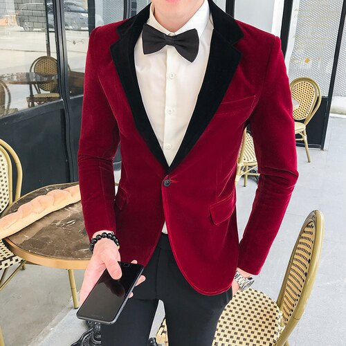 High Quality Gold Velvet Men Suit Jacket Fashion Men Wedding