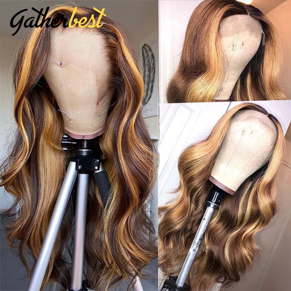 Highlight Wig Human Hair Honey Blonde Body Wave Lace Front Wig P4/27 Ombre Lace Front Wig 13x4 Transparent Lace Wig