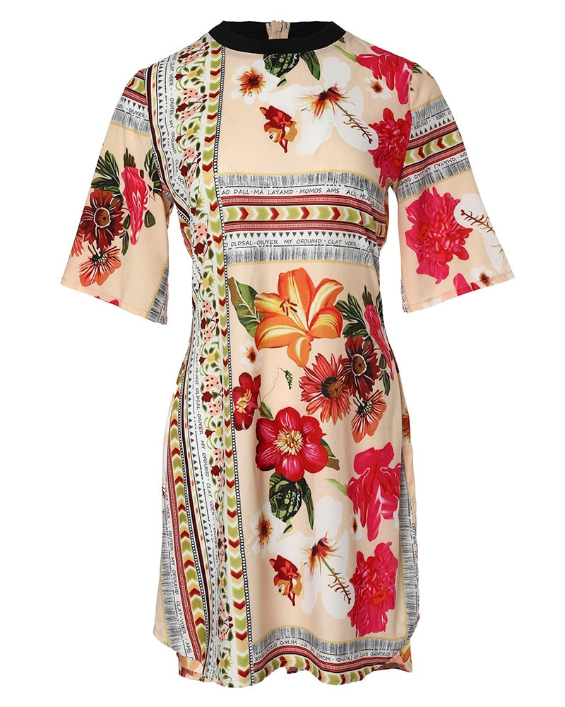 Fashion Women Floral Print Half Sleeve Casual Dress Summer Holiday