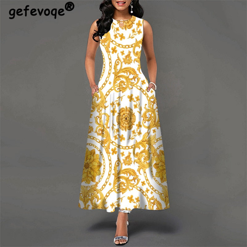 Bohemian Floral Printing Hollow Out Dresses For Women