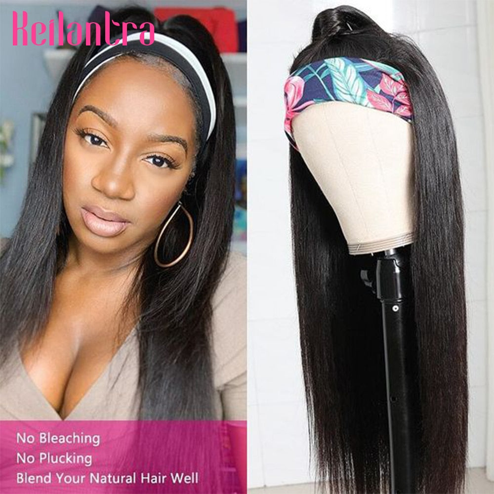 Headband Wig Human Hair Bone Straight Glueless Full Machine Made