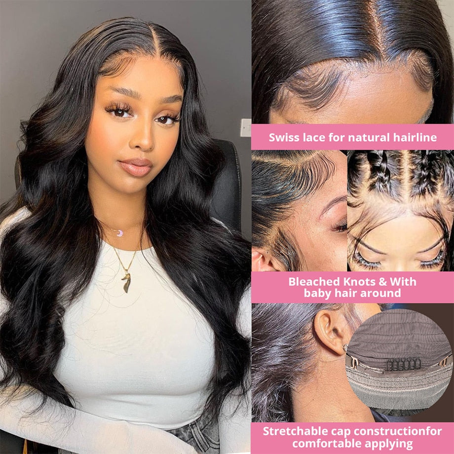 13x6 Lace Frontal Wig Human Hair Body Wave HD Transparent Lace Front Wigs Pre Plucked