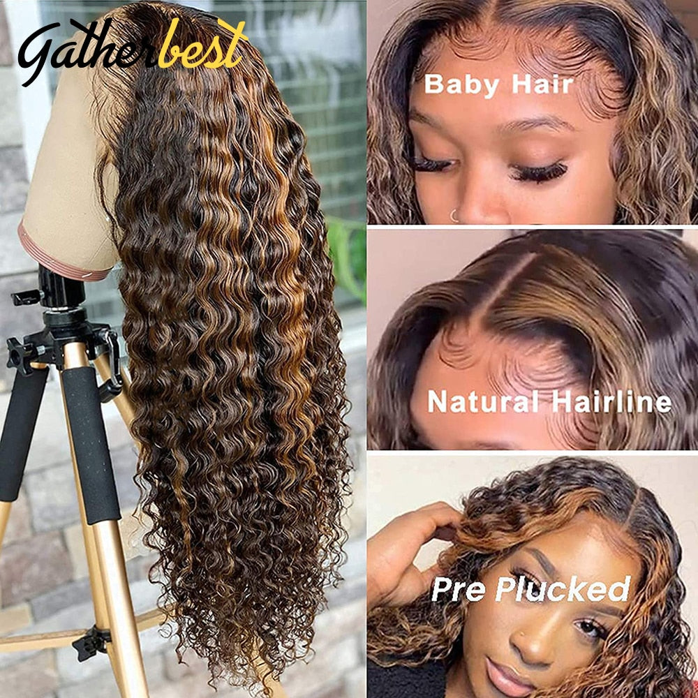 Highlight Lace Frontal Wig Curly Human Hair Wig Ombre P2/30 Colored Deep Wave Lace Front Wigs