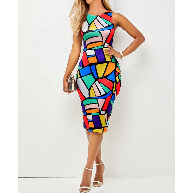 Summer Sexy High Waist Slit Patchwork Sleeveless Dress Female Clothing