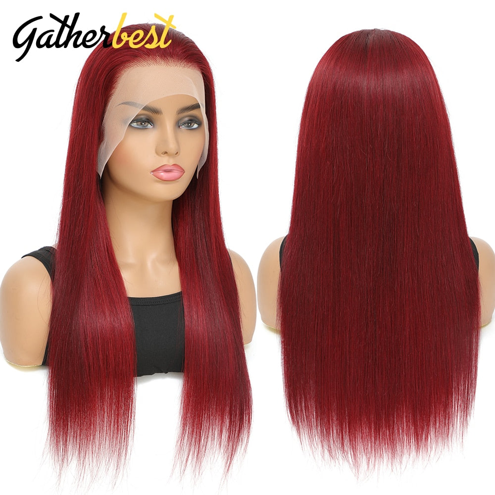 Burgundy Lace Front Wig 13x4 Transparent Lace Frontal Wig Human Hair Straight 99J Colored Lace Wigs For Women