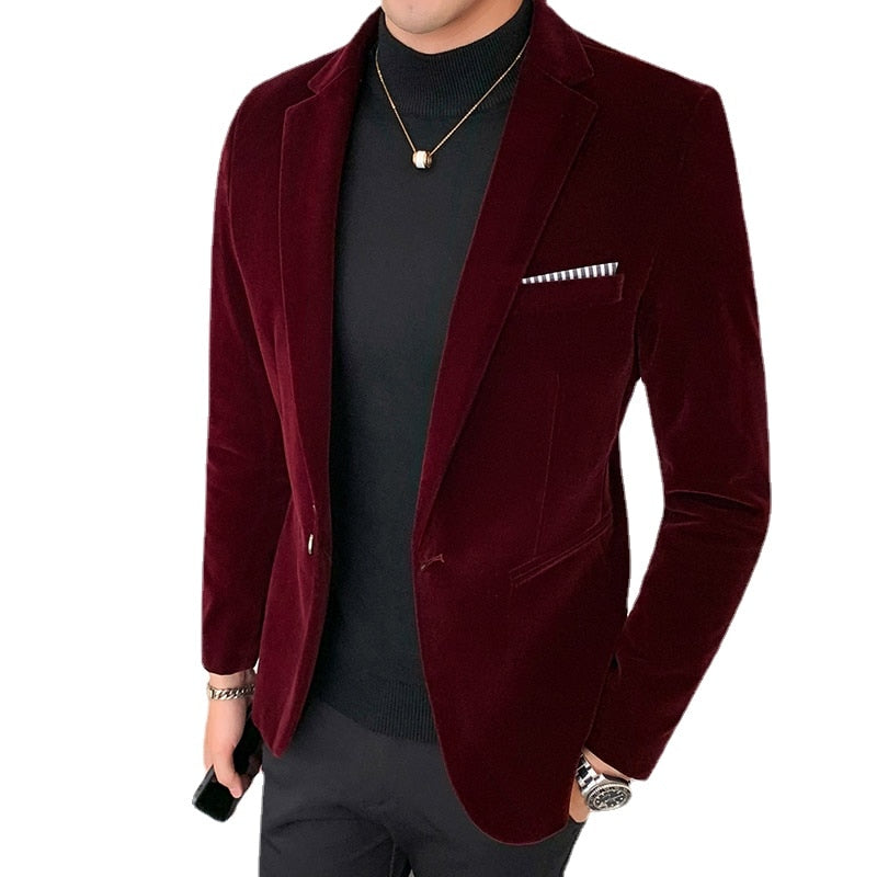 5XL New Autum Velvet Wedding Dress Coat Mens Blazer Jacket Fashion Casual Suit Jacket Stage Men&#39;s