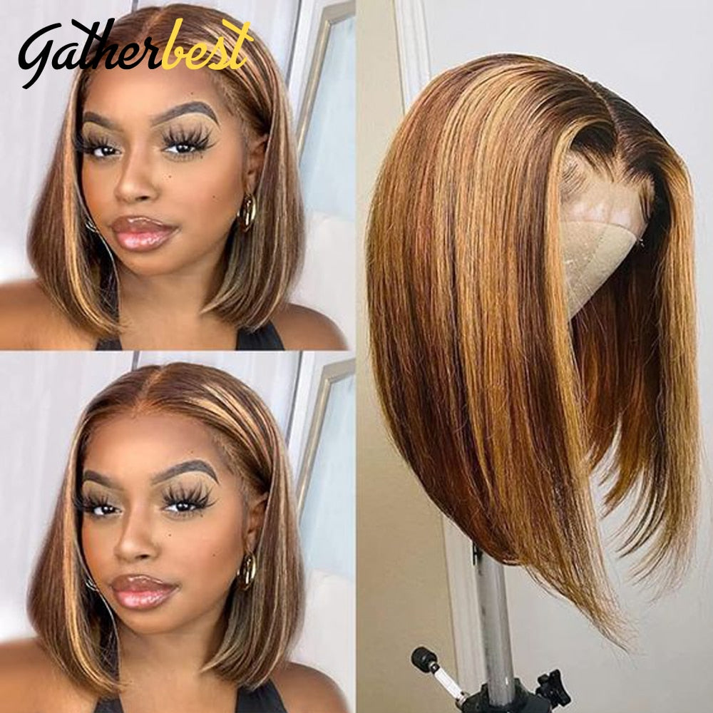 Bob Lace Front Wig Highlight Wig Human Hair Straight 103X4 Lace Frontal Wig