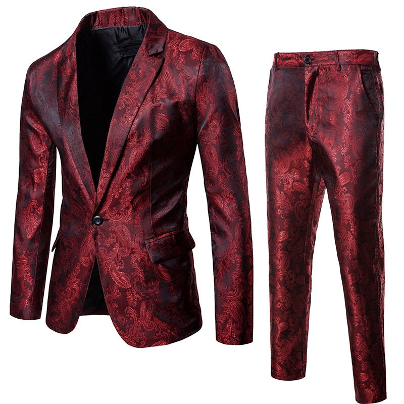 (Jackets + Pants) Men Business Casual Slim Suit Sets Fashion printed Tuxedo Weddingt