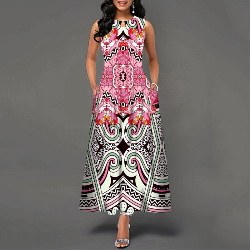 Bohemian Floral Printing Hollow Out Dresses For Women