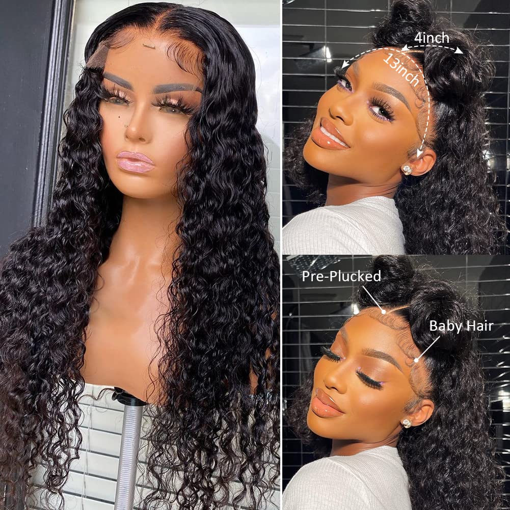 13X4 Lace Front Wig Water Wave Human Hair HD Transparent Deep Curly Lace Frontal Wigs Wet and Wavy