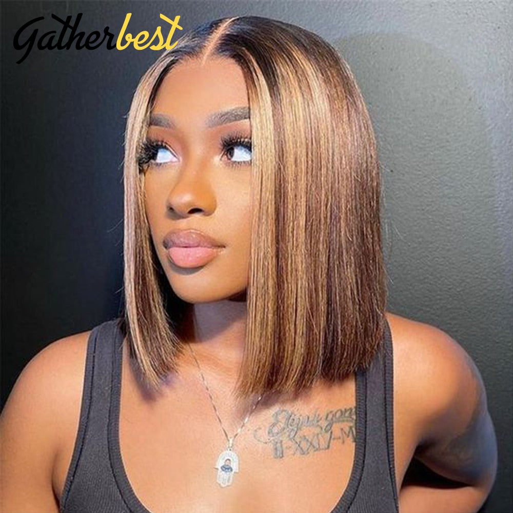 Bob Lace Front Wig Highlight Wig Human Hair Straight 103X4 Lace Frontal Wig