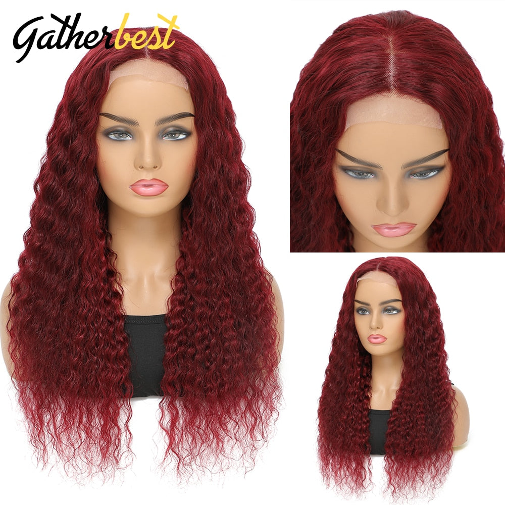 Burgundy Deep Wave Lace Frontal Wig 180% Density 13X4 Lace Front Wig Colored Red Curly Human Hair