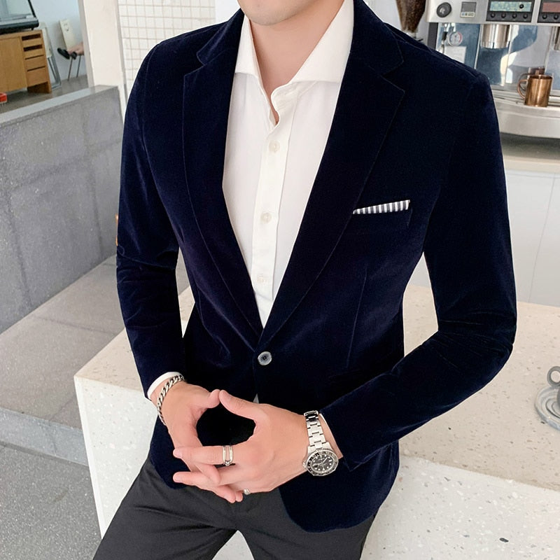 Luxury Blazer Shiny Wine Red Blue Black Contrast Color Stand-up Collar Blazer Slim Fit Suit Party Prom Wedding Dress Jacket