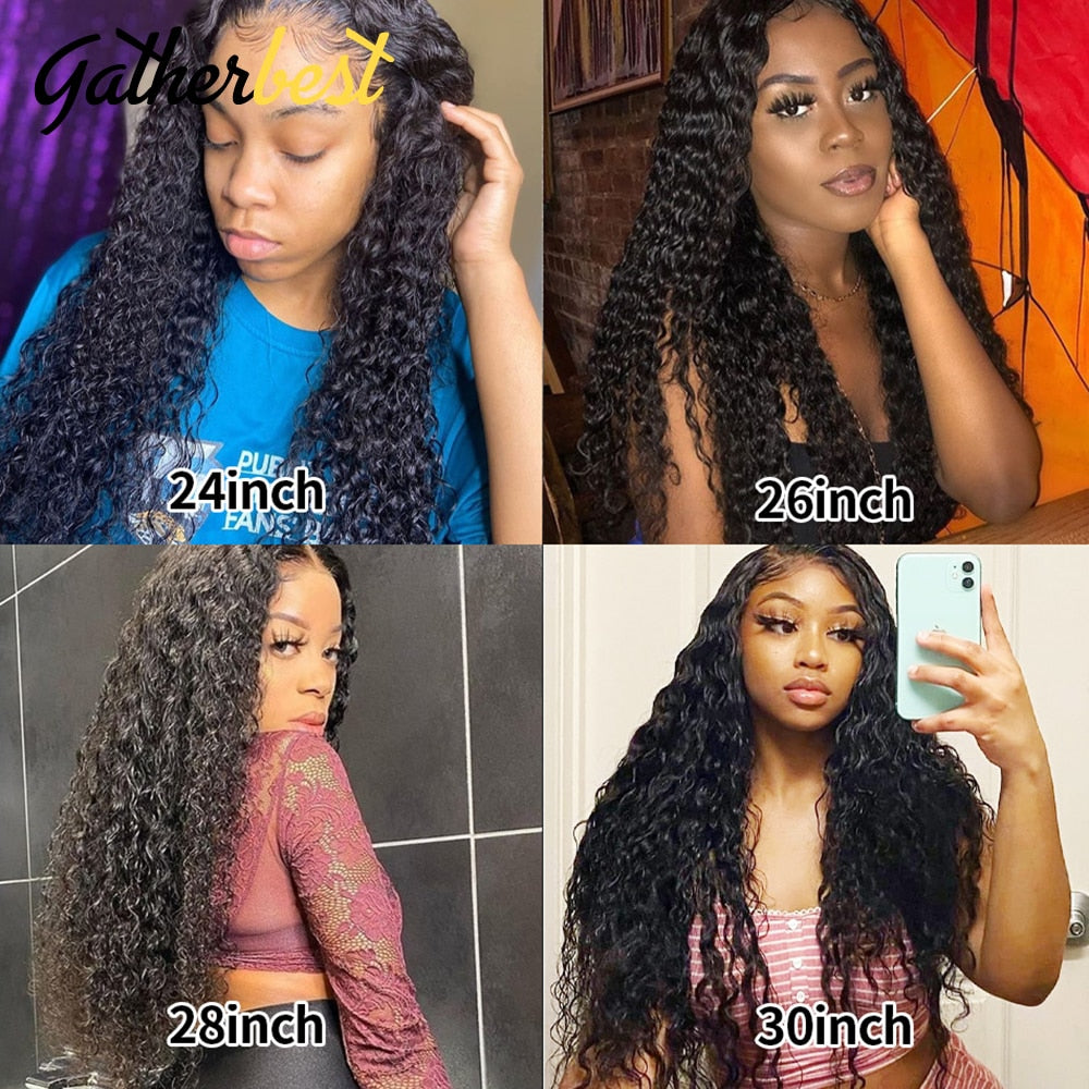 Deep Wave Frontal Wig 13x4 Transparent Lace Frontal Wig Human Hair 180 Density Curly Human Hair