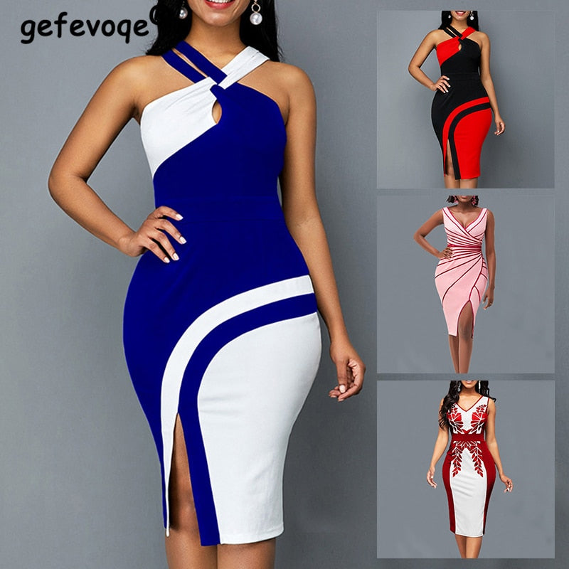 Nightclub Fashion Slit Bodycon Slip Dress Summer Sleeveless Vintage Sexy Y2K Dresses For Women