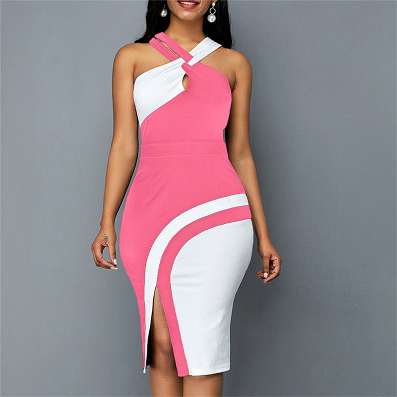 Nightclub Fashion Slit Bodycon Slip Dress Summer Sleeveless Vintage Sexy Y2K Dresses For Women