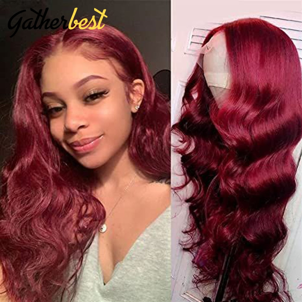 Body Wave Wigs 13x4 Burgundy Transparent Lace Frontal Wig Human Hair