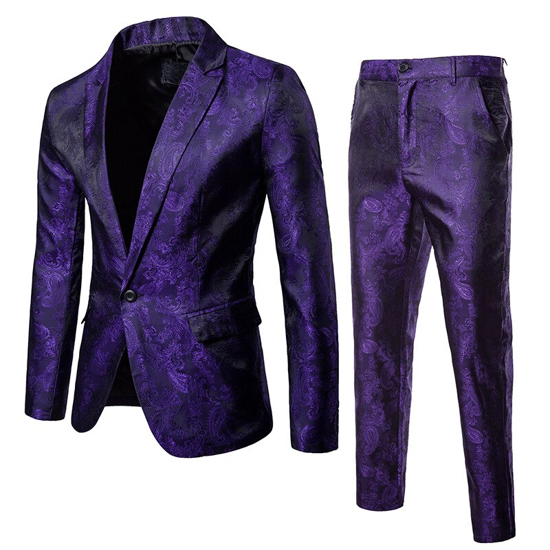 (Jackets + Pants) Men Business Casual Slim Suit Sets Fashion printed Tuxedo Weddingt