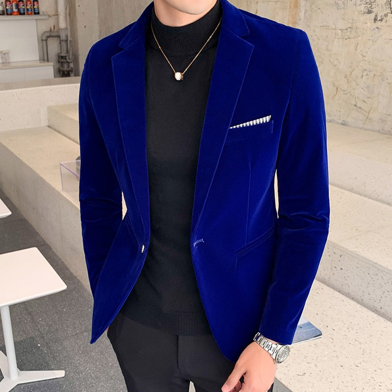 Luxury Blazer Shiny Wine Red Blue Black Contrast Color Stand-up Collar Blazer Slim Fit Suit Party Prom Wedding Dress Jacket