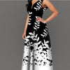 Summer New Bohemian Print Sleeveless Long Dress Zipper V-neck High Waist Slim