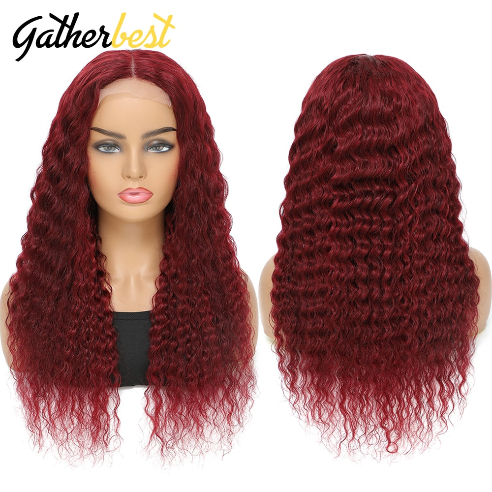 Burgundy Deep Wave Lace Frontal Wig 180% Density 13X4 Lace Front Wig Colored Red Curly Human Hair